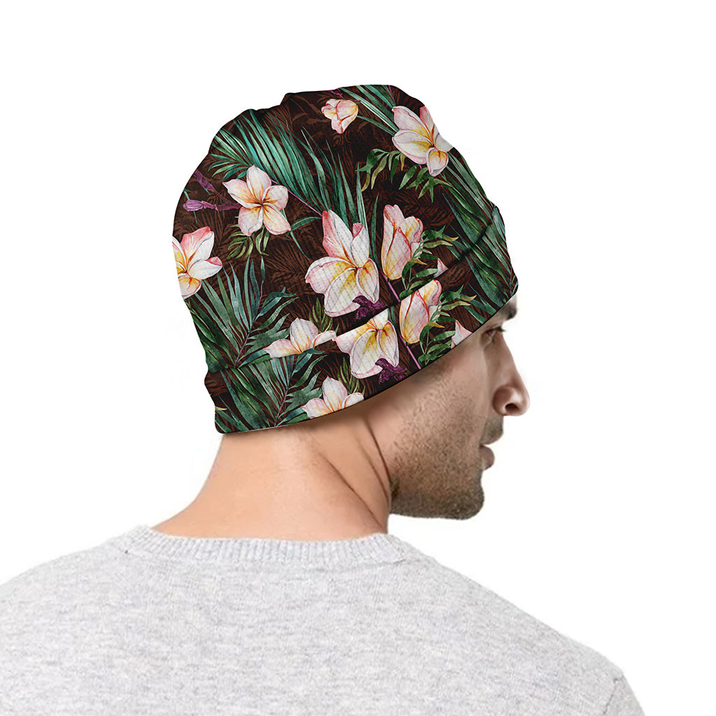 Tropical Frangipani Flower Print Beanie