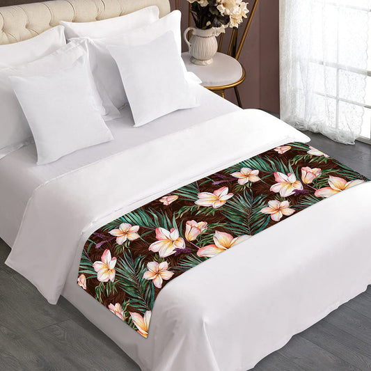 Tropical Frangipani Flower Print Bed Runner