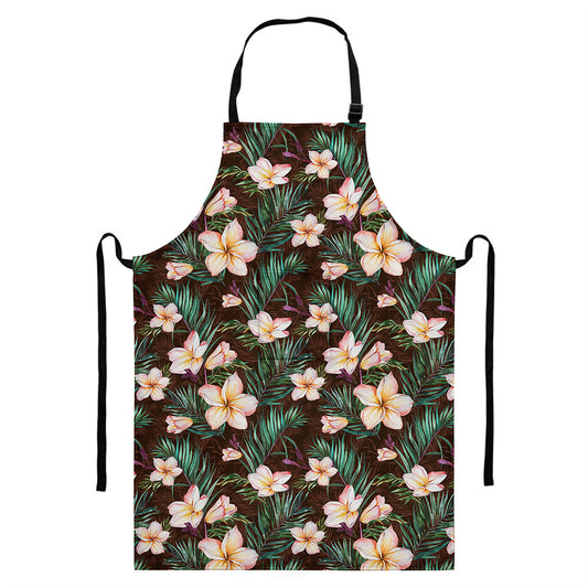 Tropical Frangipani Flower Print Bib Apron With Pocket