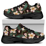 Tropical Frangipani Flower Print Black Chunky Shoes