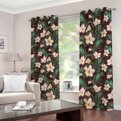Tropical Frangipani Flower Print Blackout Grommet Curtains