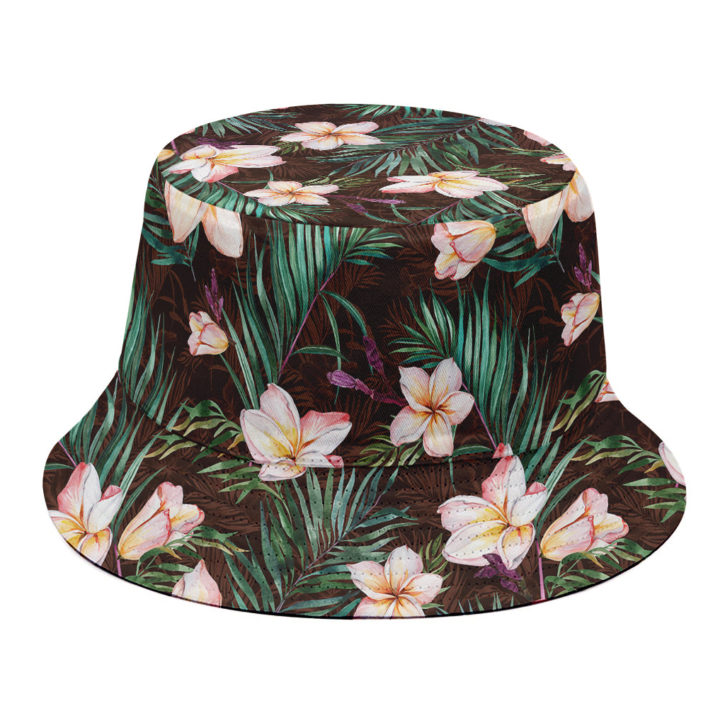 Tropical Frangipani Flower Print Bucket Hat