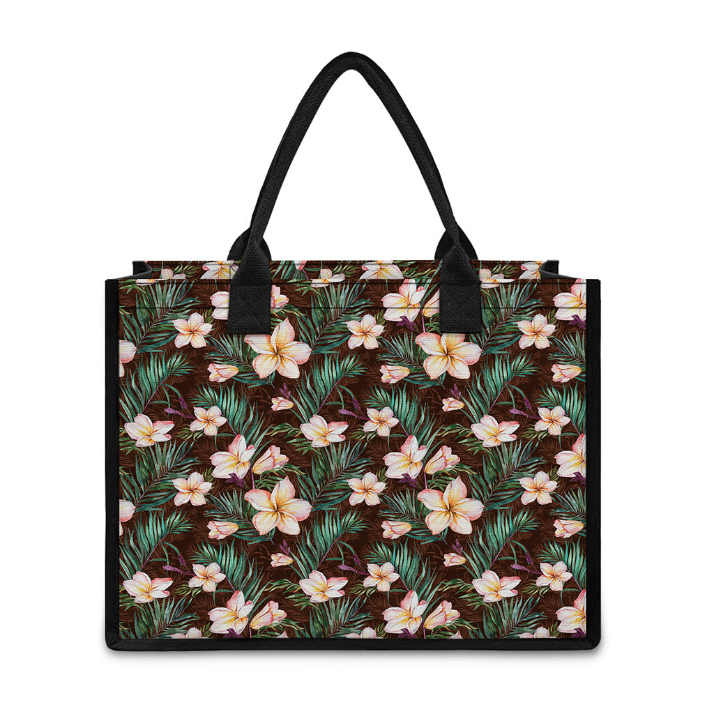 Tropical Frangipani Flower Print Canvas Tote Bag