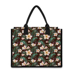 Tropical Frangipani Flower Print Canvas Tote Bag