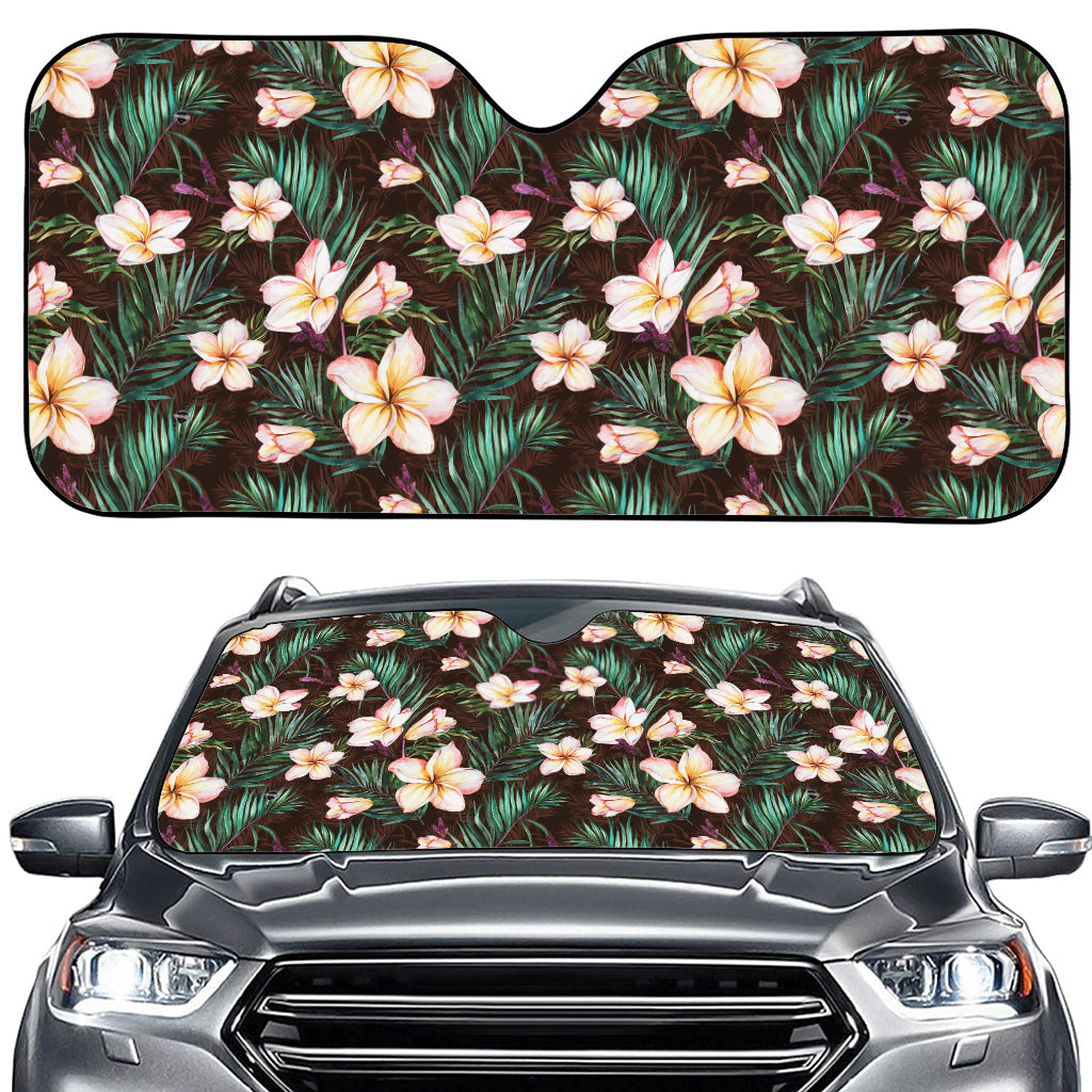 Tropical Frangipani Flower Print Car Windshield Sun Shade