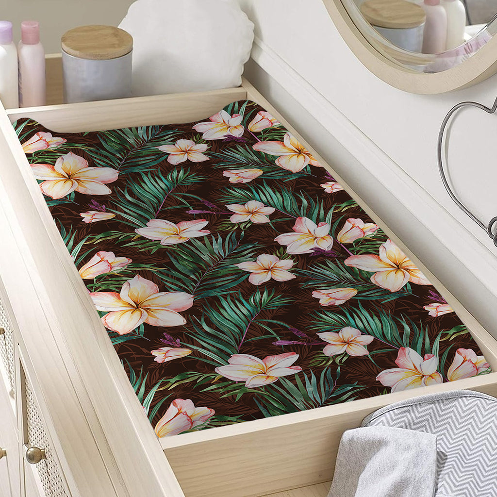 Tropical Frangipani Flower Print Changing Pad Cover