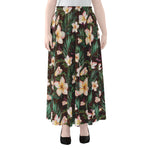 Tropical Frangipani Flower Print Chiffon Maxi Skirt
