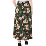 Tropical Frangipani Flower Print Chiffon Maxi Skirt