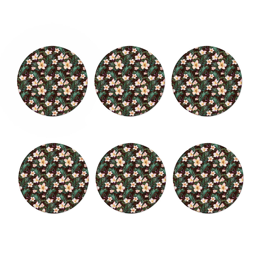 Tropical Frangipani Flower Print Coaster Set