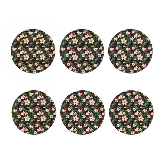 Tropical Frangipani Flower Print Coaster Set