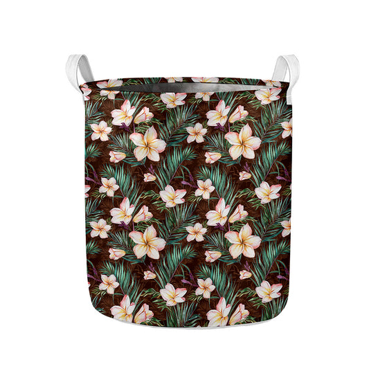 Tropical Frangipani Flower Print Collapsible Laundry Basket