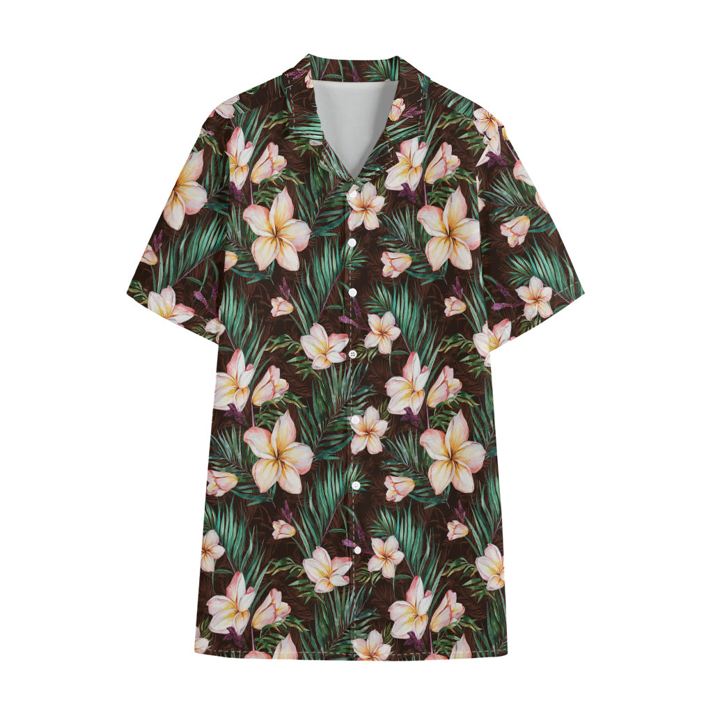 Tropical Frangipani Flower Print Cotton Hawaiian Shirt