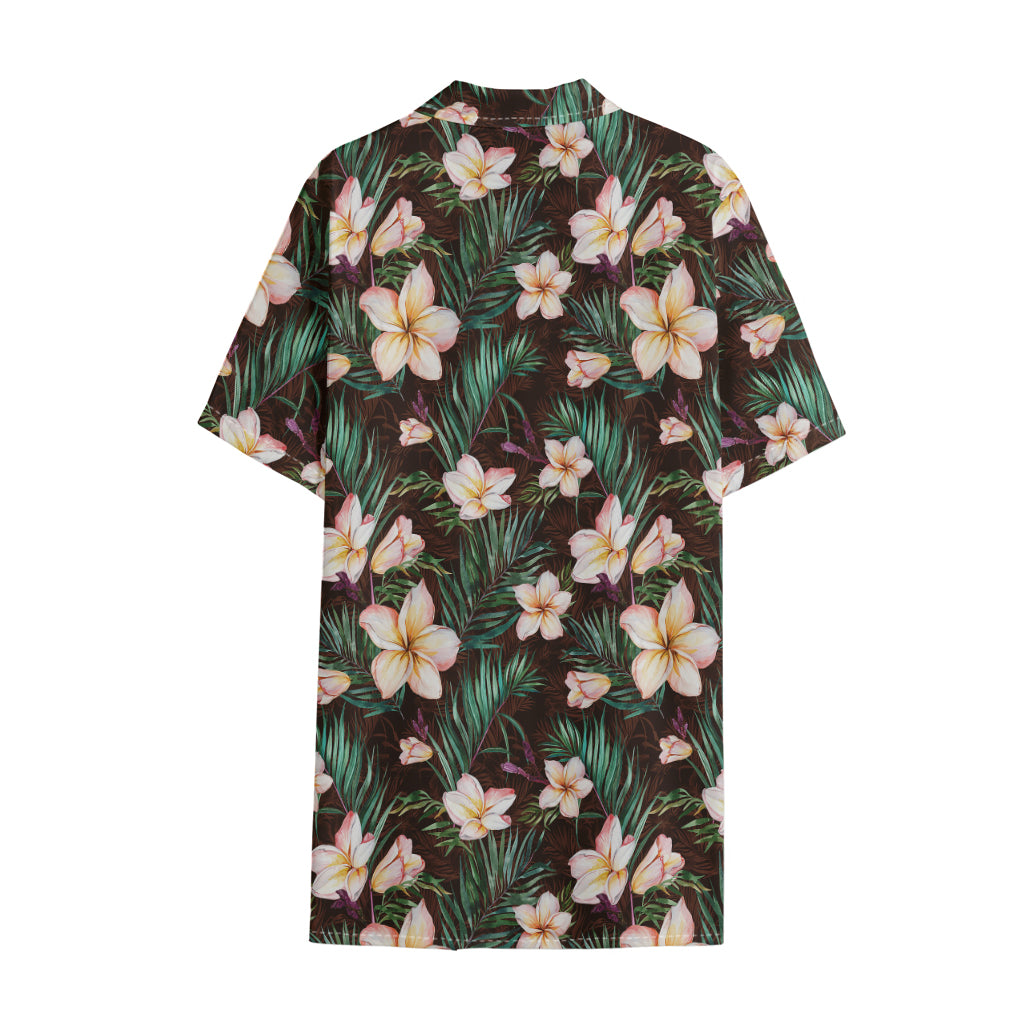 Tropical Frangipani Flower Print Cotton Hawaiian Shirt