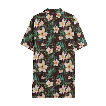 Tropical Frangipani Flower Print Cotton Hawaiian Shirt