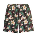 Tropical Frangipani Flower Print Cotton Shorts