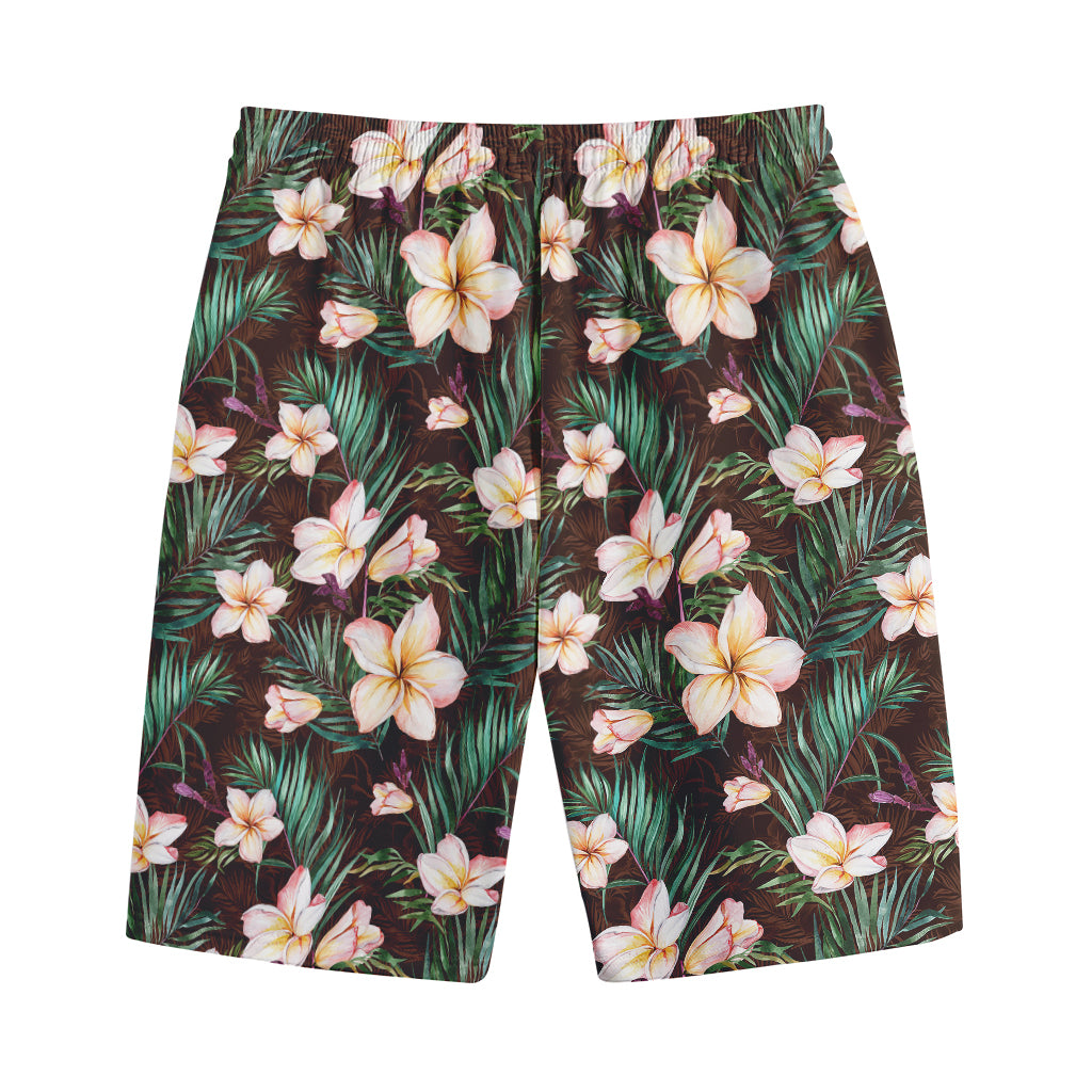 Tropical Frangipani Flower Print Cotton Shorts