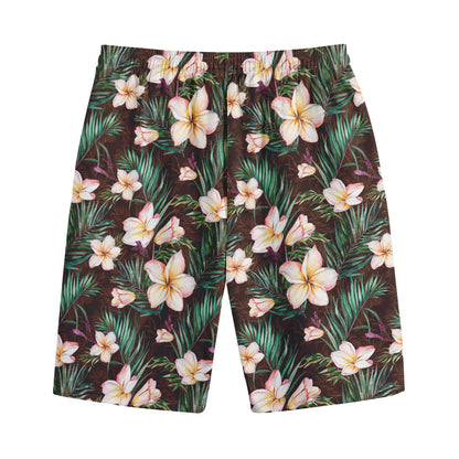 Tropical Frangipani Flower Print Cotton Shorts