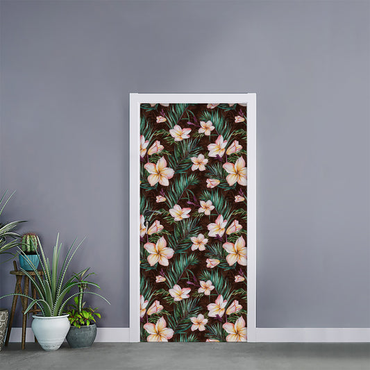 Tropical Frangipani Flower Print Door Sticker