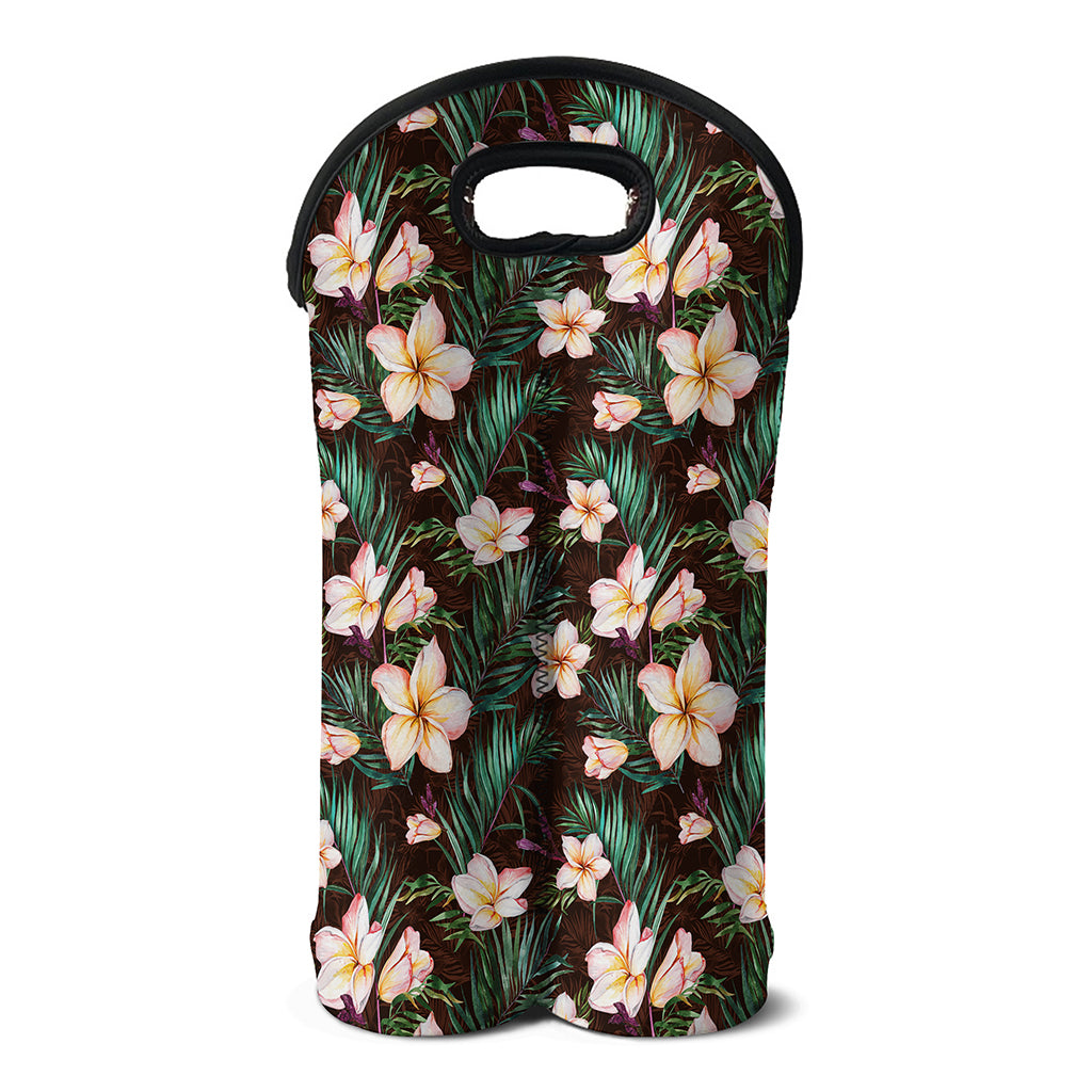Tropical Frangipani Flower Print Double Neoprene Wine Tote