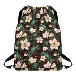 Tropical Frangipani Flower Print Drawstring Backpack