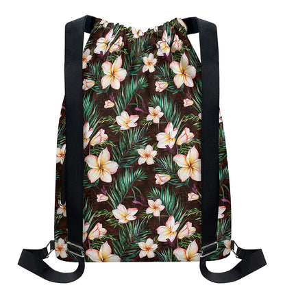 Tropical Frangipani Flower Print Drawstring Backpack