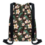 Tropical Frangipani Flower Print Drawstring Backpack