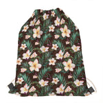Tropical Frangipani Flower Print Drawstring Bag