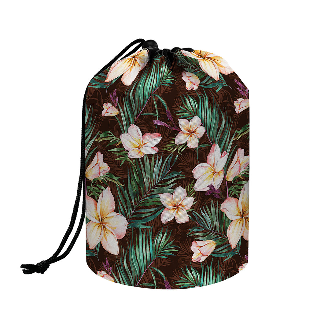 Tropical Frangipani Flower Print Drawstring Makeup Bag