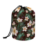Tropical Frangipani Flower Print Drawstring Makeup Bag