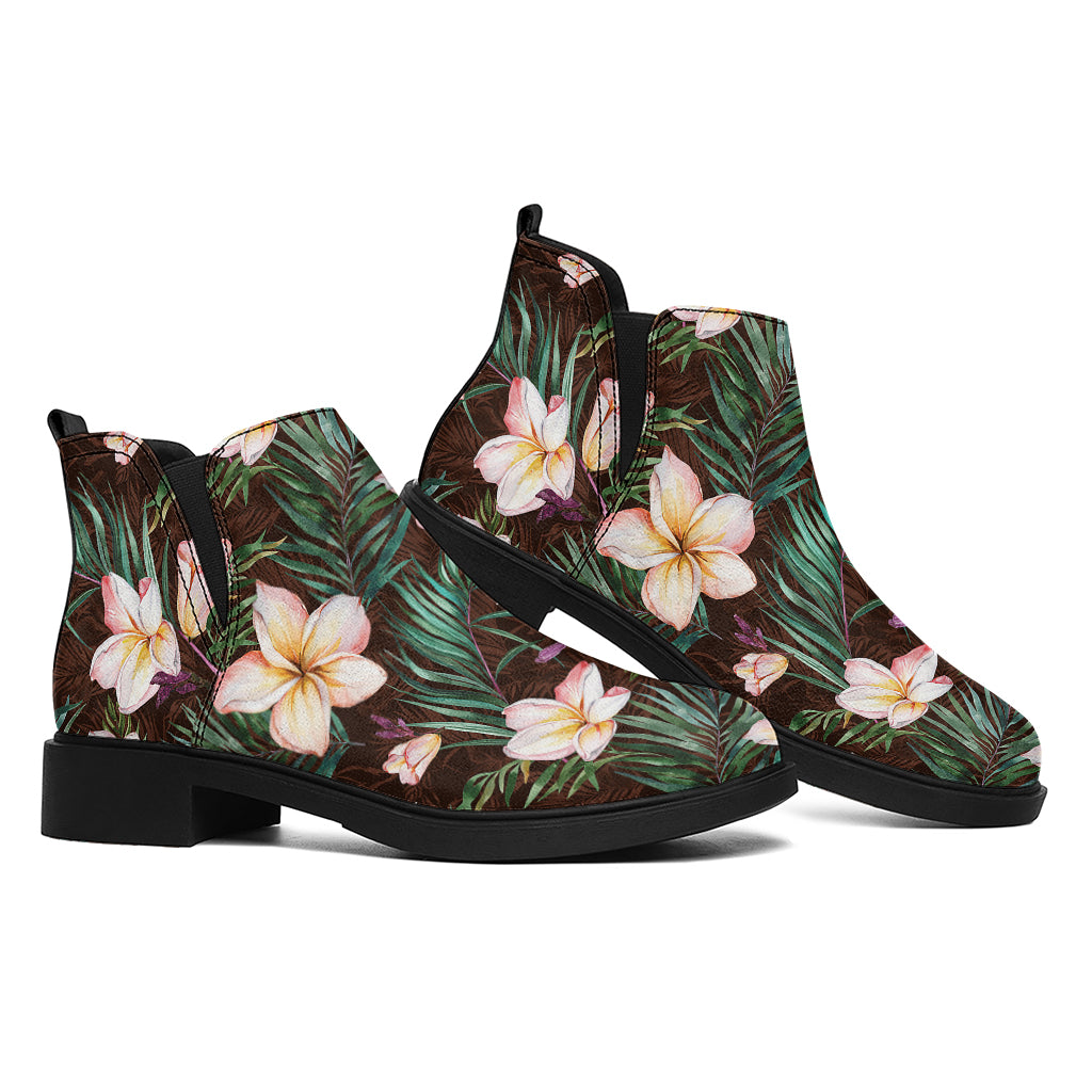 Tropical Frangipani Flower Print Flat Ankle Boots