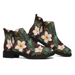 Tropical Frangipani Flower Print Flat Ankle Boots