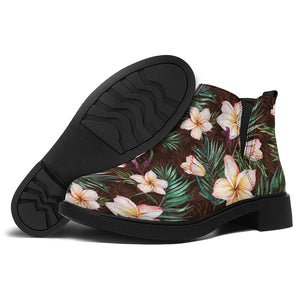 Tropical Frangipani Flower Print Flat Ankle Boots