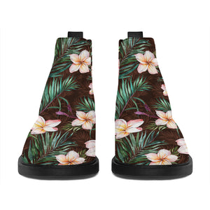 Tropical Frangipani Flower Print Flat Ankle Boots