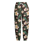 Tropical Frangipani Flower Print Fleece Lined Knit Pants