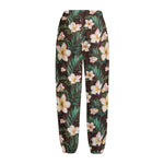 Tropical Frangipani Flower Print Fleece Lined Knit Pants