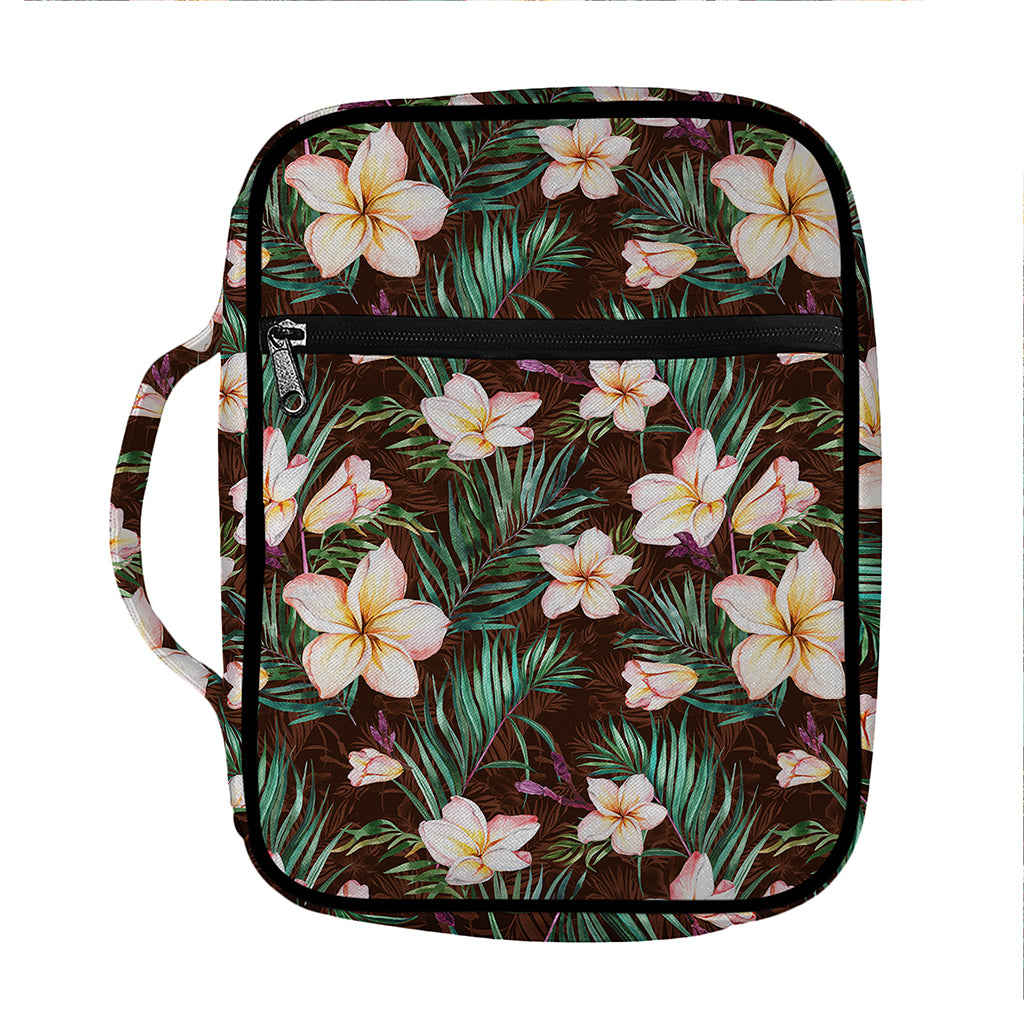 Tropical Frangipani Flower Print Front Pocket Bible Bag