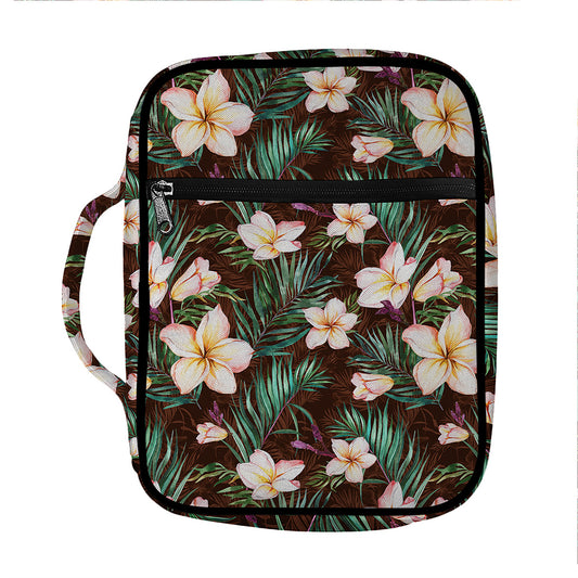 Tropical Frangipani Flower Print Front Pocket Bible Bag