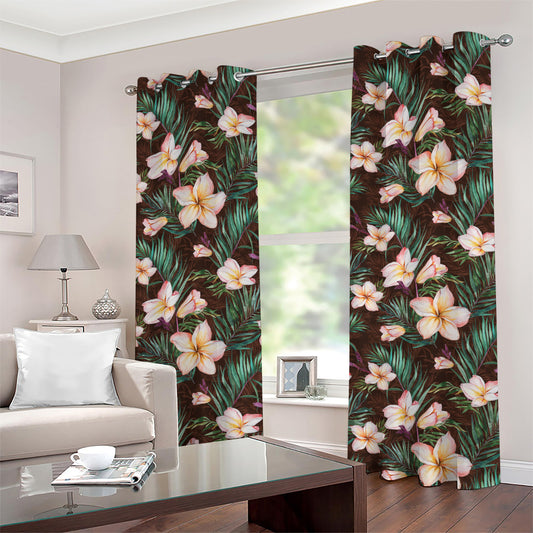 Tropical Frangipani Flower Print Grommet Curtains