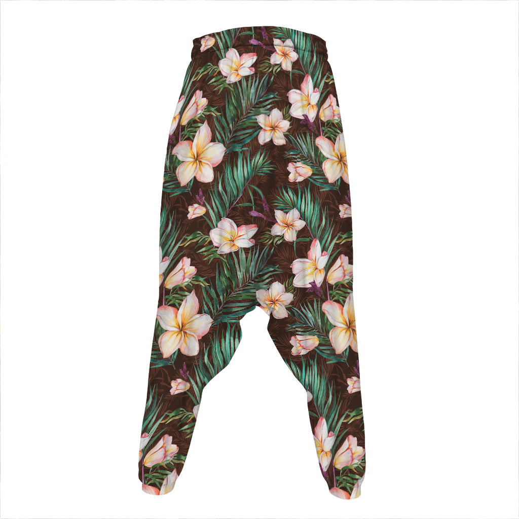 Tropical Frangipani Flower Print Hammer Pants