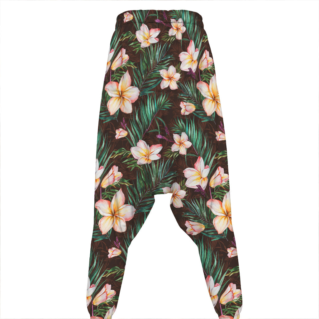 Tropical Frangipani Flower Print Hammer Pants