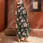 Tropical Frangipani Flower Print Harem Pants