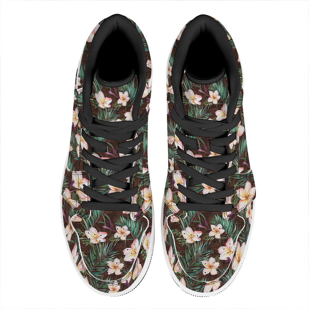 Tropical Frangipani Flower Print High Top Leather Sneakers