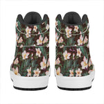 Tropical Frangipani Flower Print High Top Leather Sneakers