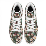 Tropical Frangipani Flower Print High Top Leather Sneakers