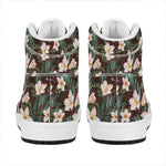 Tropical Frangipani Flower Print High Top Leather Sneakers