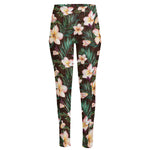 Tropical Frangipani Flower Print High-Waisted Pocket Leggings