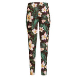 Tropical Frangipani Flower Print High-Waisted Pocket Leggings