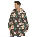 Tropical Frangipani Flower Print Hoodie Blanket