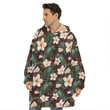 Tropical Frangipani Flower Print Hoodie Blanket