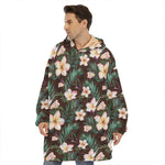Tropical Frangipani Flower Print Hoodie Blanket
